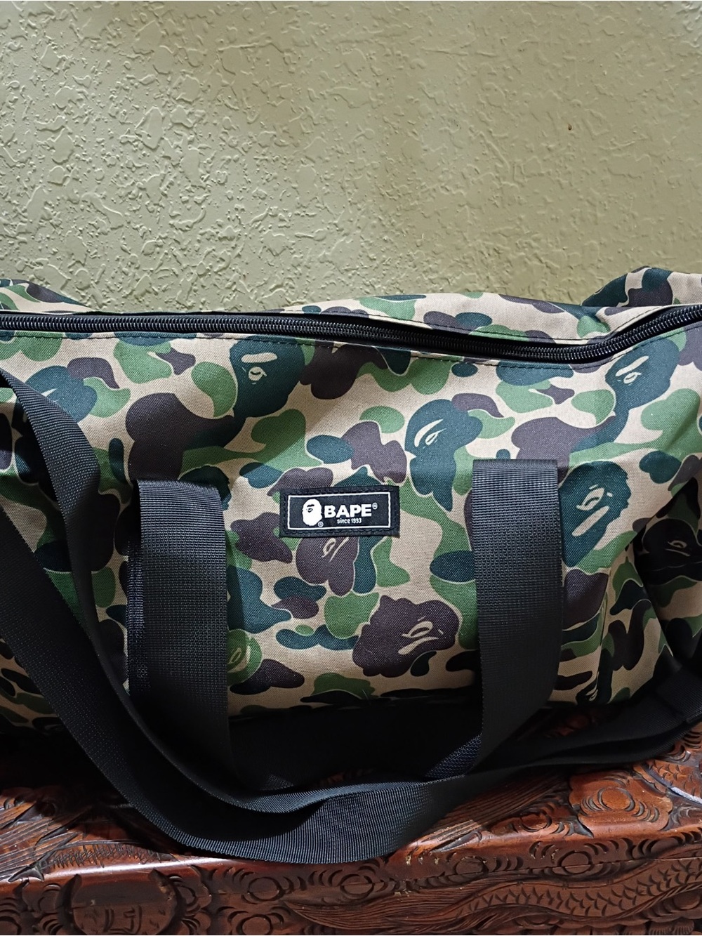 BAPE Green Camo Duffel Bag - Unisex Travel & Gym Bag